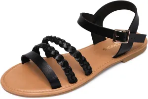 Women's Ankle Strap Flat Sandals Open Toe Breathable Summer Fisherman Sandals Adjustable Buckle Crossed Strappy Two Band Comfy Casual Gladiator Sandal