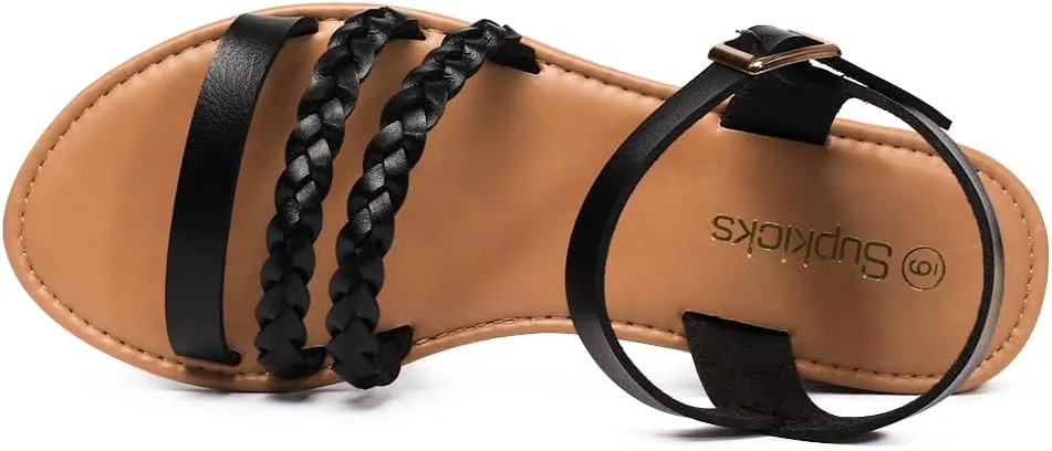 Women's Ankle Strap Flat Sandals Open Toe Breathable Summer Fisherman Sandals Adjustable Buckle Crossed Strappy Two Band Comfy Casual Gladiator Sandal