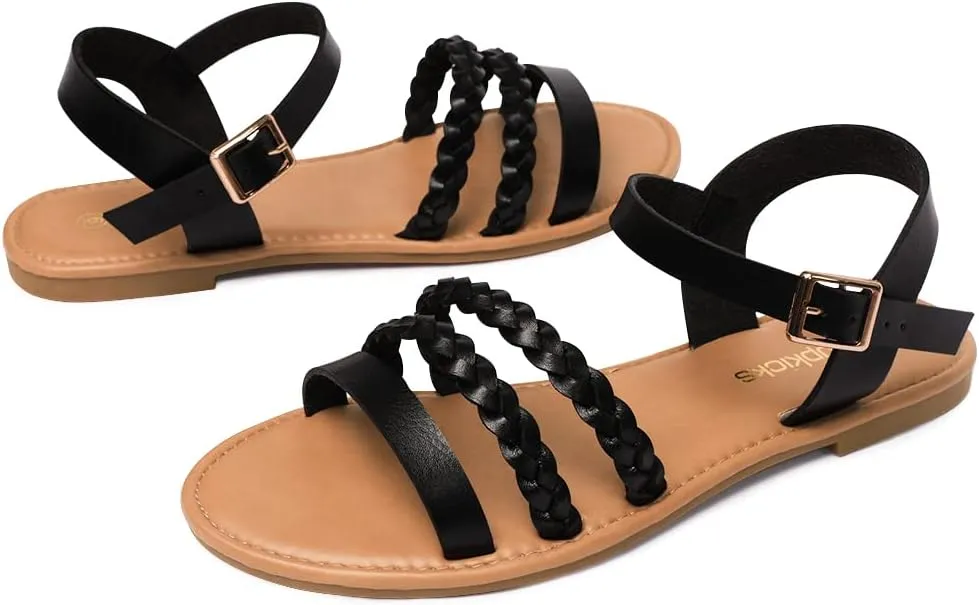 Women's Ankle Strap Flat Sandals Open Toe Breathable Summer Fisherman Sandals Adjustable Buckle Crossed Strappy Two Band Comfy Casual Gladiator Sandal