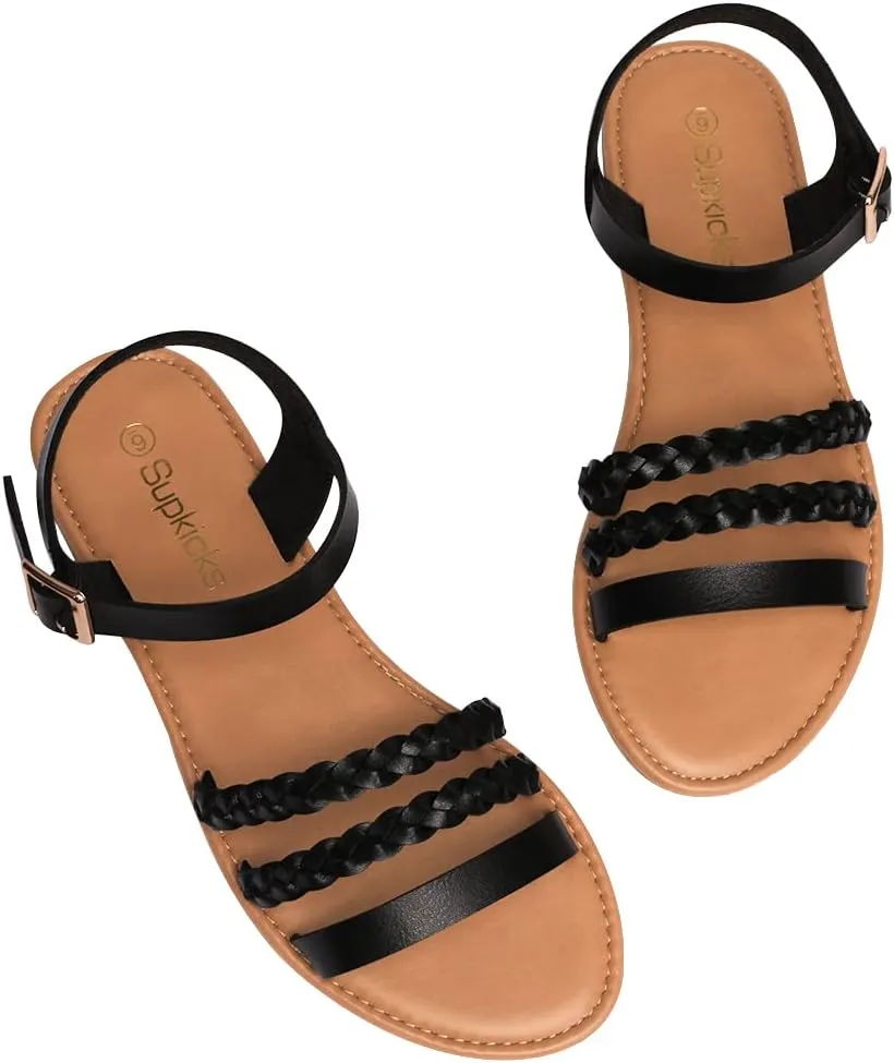 Women's Ankle Strap Flat Sandals Open Toe Breathable Summer Fisherman Sandals Adjustable Buckle Crossed Strappy Two Band Comfy Casual Gladiator Sandal