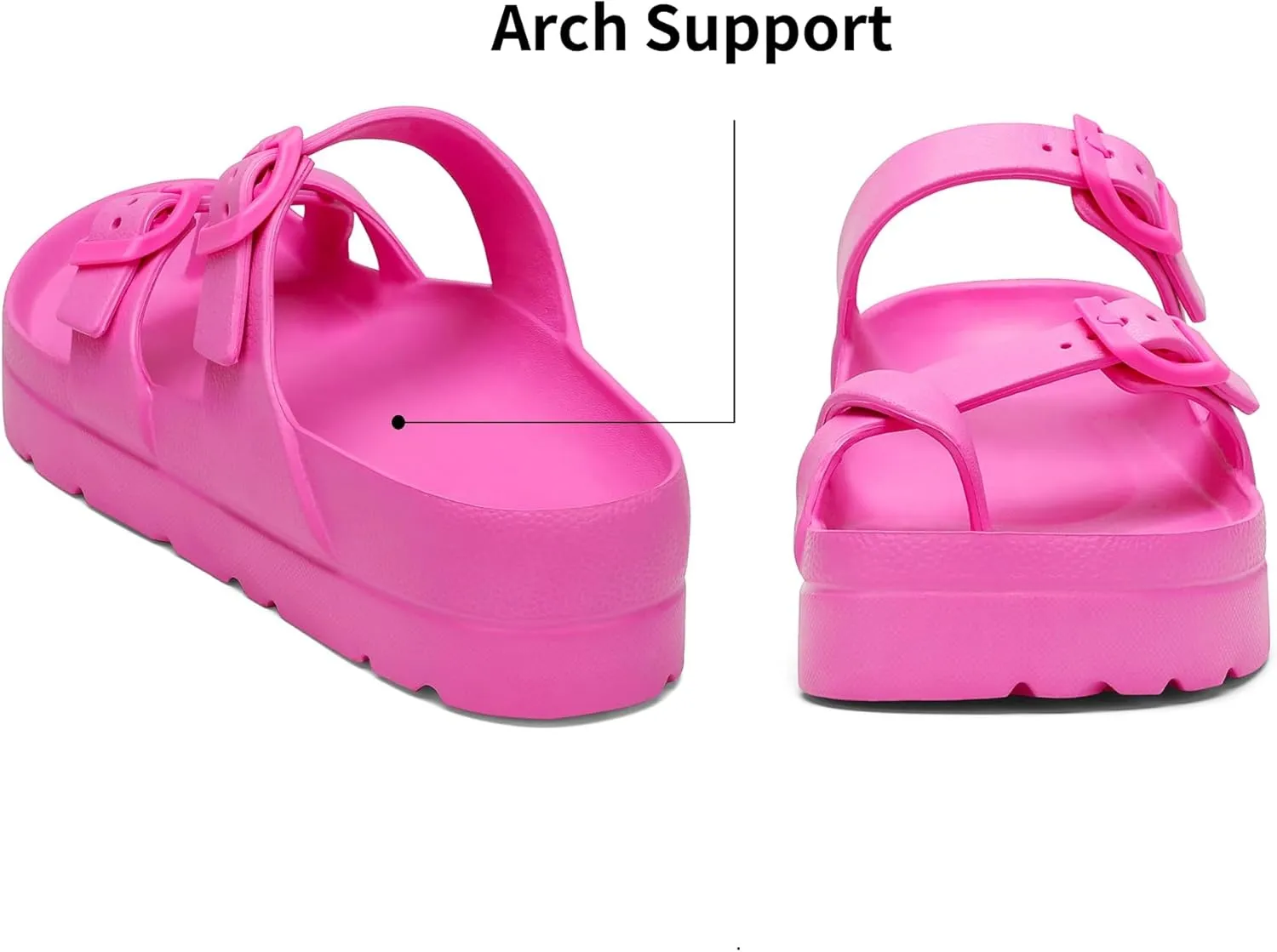 Womens Arch Support Platform Sandals Comfort Slides Thick Soles Flat Sandals With Adjustable Buckle & Ultra Cushion