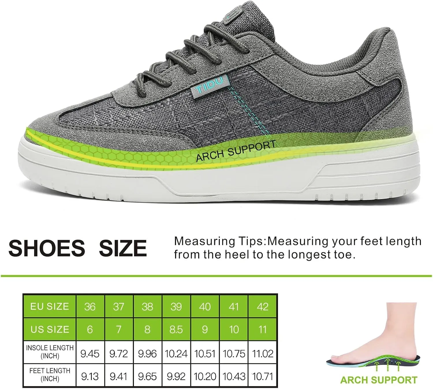 Women's Canvas Walking Shoes with Orthopedic Arch Support Comfortable Fashion Sneakers for Plantar Fasciitis Flat Feet Pain Relief