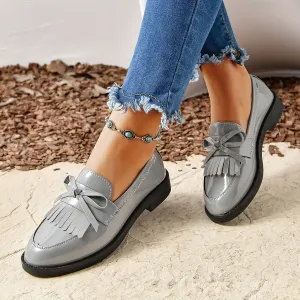 Womens Chic Chunky Heel Tassel Loafers  Effortless SlipOn Preppy Shoes