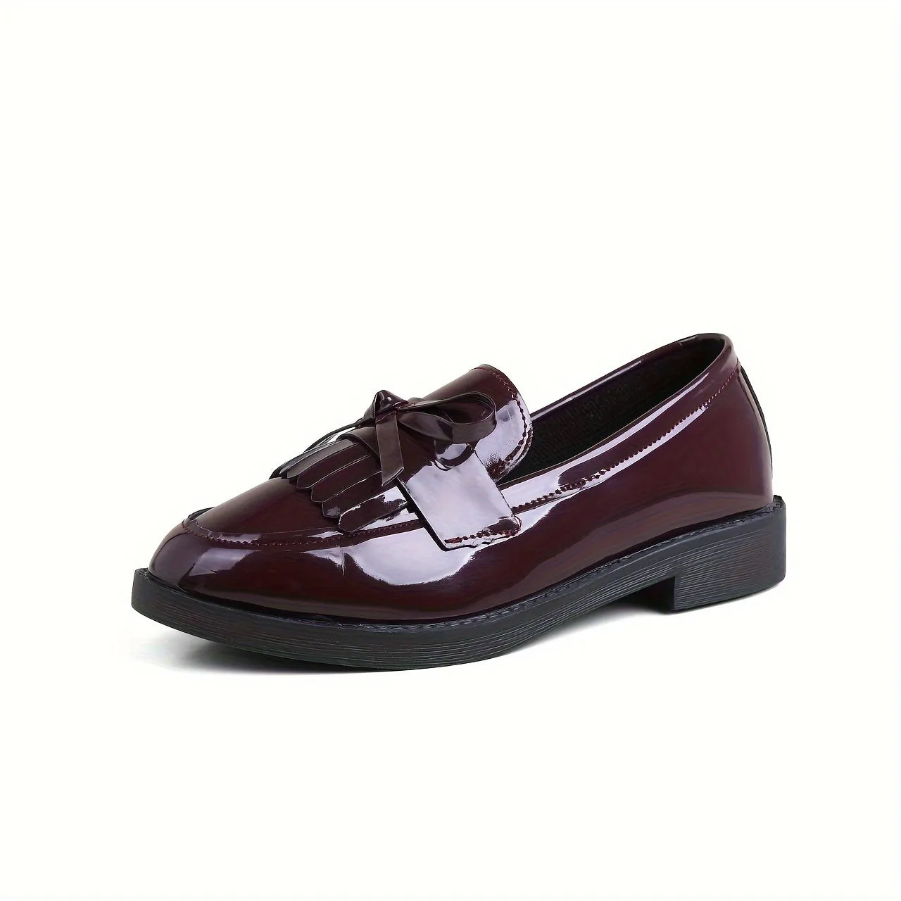Womens Chic Chunky Heel Tassel Loafers  Effortless SlipOn Preppy Shoes