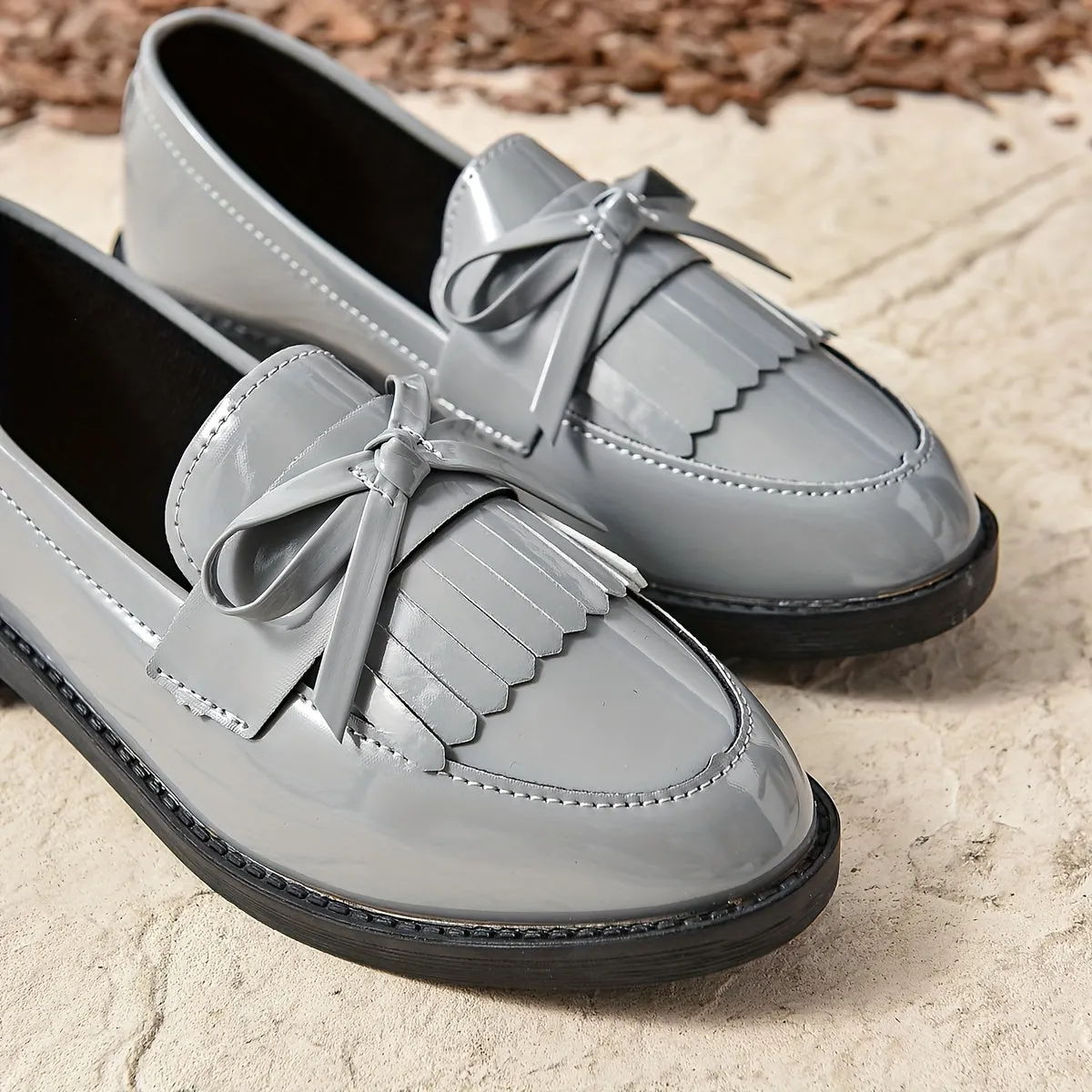 Womens Chic Chunky Heel Tassel Loafers  Effortless SlipOn Preppy Shoes