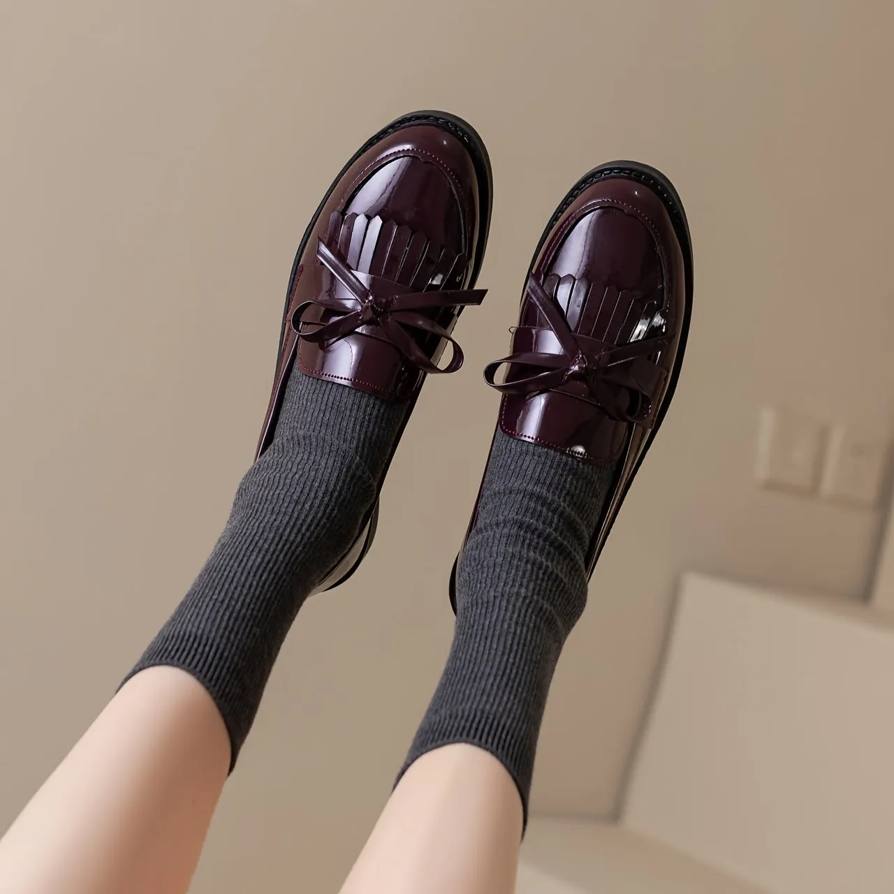 Womens Chic Chunky Heel Tassel Loafers  Effortless SlipOn Preppy Shoes