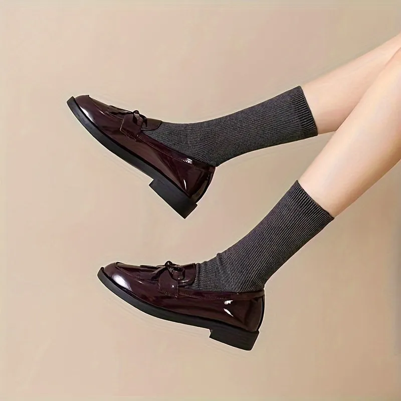 Womens Chic Chunky Heel Tassel Loafers  Effortless SlipOn Preppy Shoes