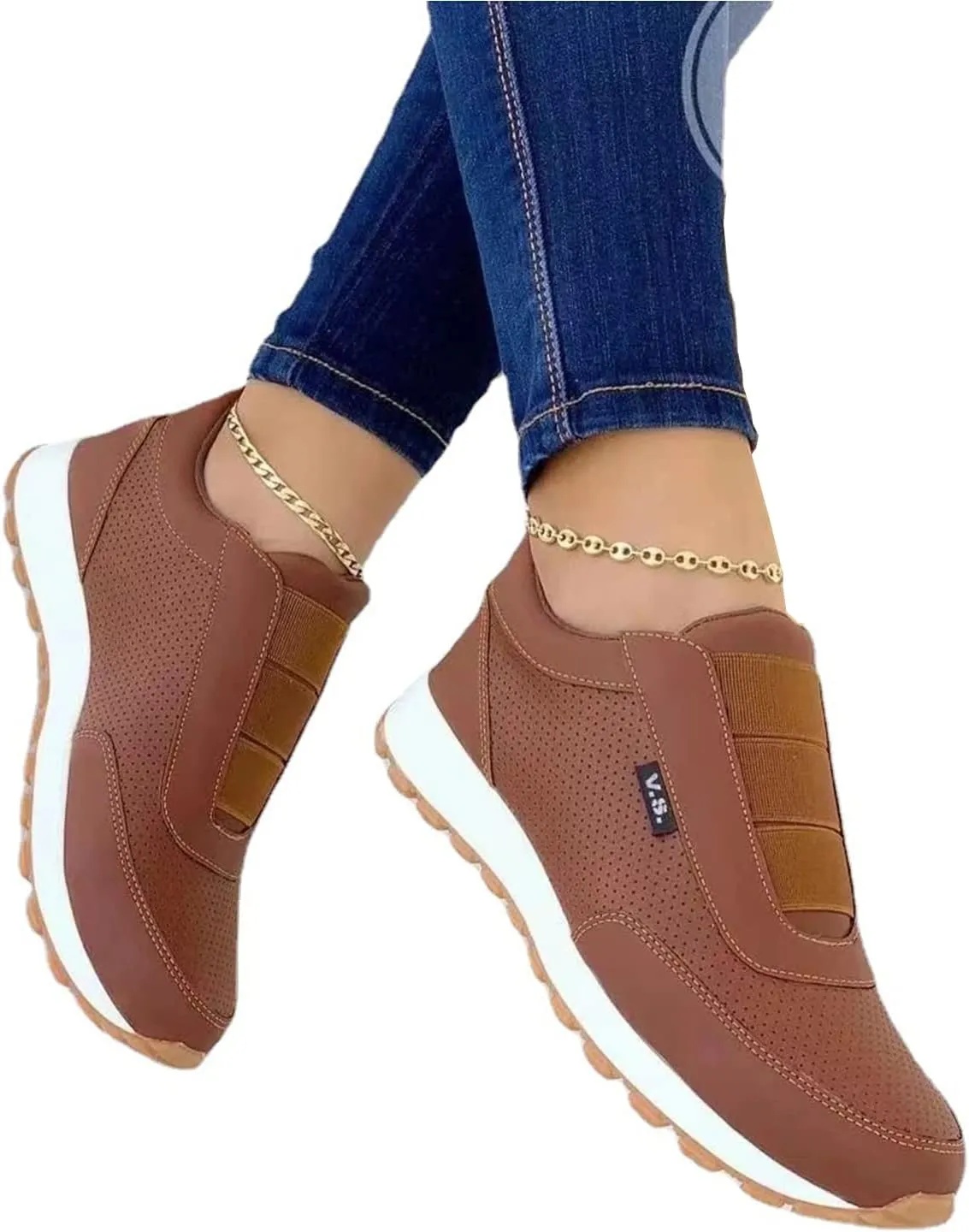 Womens Comfort Walking Shoes Loafers Lightweight Non Slip Breathable Athletic Casual Loafers Shoes Sneakers,Brown,38