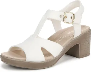 Women's Everly Heeled Sandal, White Stretch Denim Fabric, 11