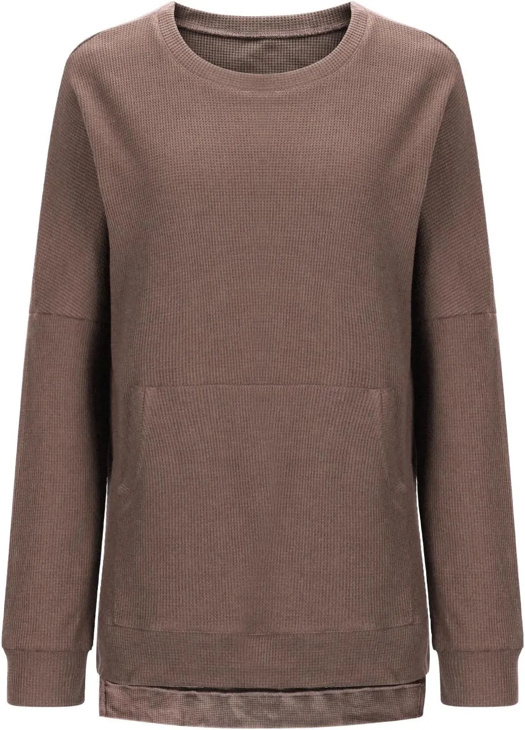 Womens Fall Fashion Sweatshirts 2024 Long Sleeve Crewneck Waffle Sweatshirt Casual Loose Solid Pullover Tops