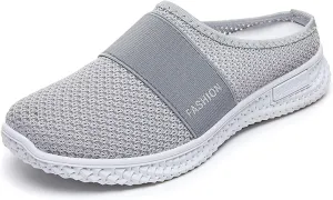 Women's Knitted Mesh Flat Mules Breathable Orthopedic Diabetic Shoes Comfort Backless Walking Sneakers Closed Toe Slip On Slides Soft Soles Non-Slip Mule Shoes with Arch-Support
