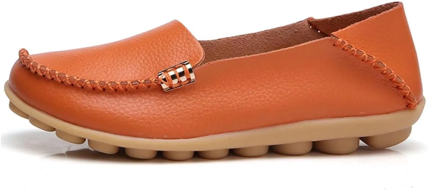 Women's Leather Casual Slipper Loafers Moccasins Driving Shoes Flat Slip On