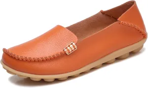 Women's Leather Casual Slipper Loafers Moccasins Driving Shoes Flat Slip On