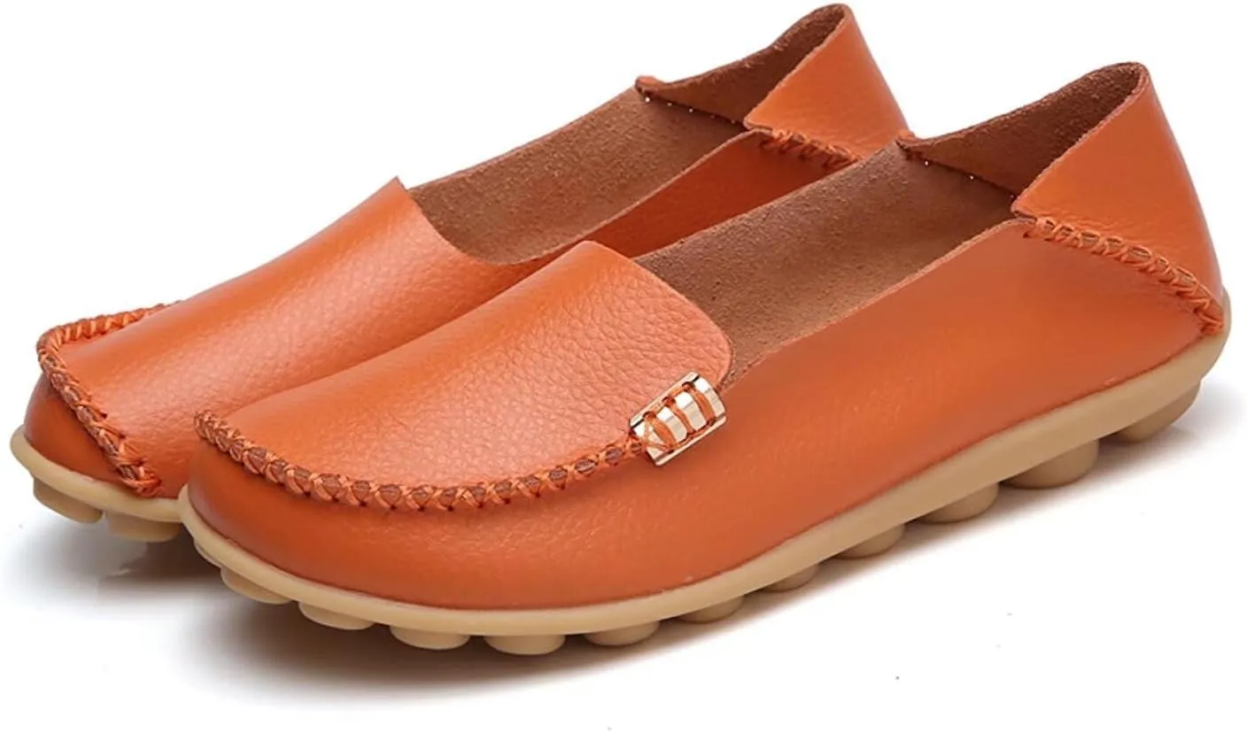 Women's Leather Casual Slipper Loafers Moccasins Driving Shoes Flat Slip On
