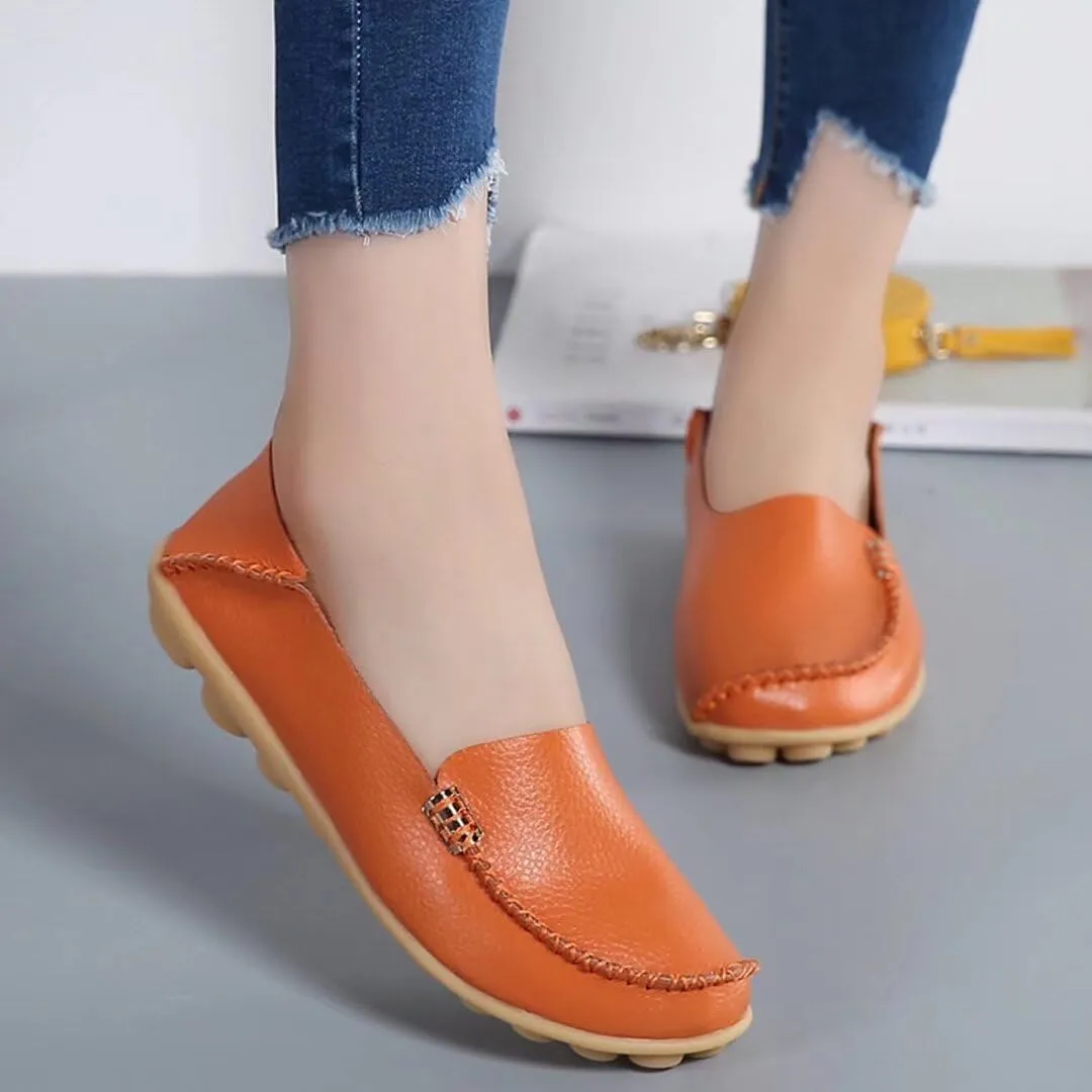 Women's Leather Casual Slipper Loafers Moccasins Driving Shoes Flat Slip On