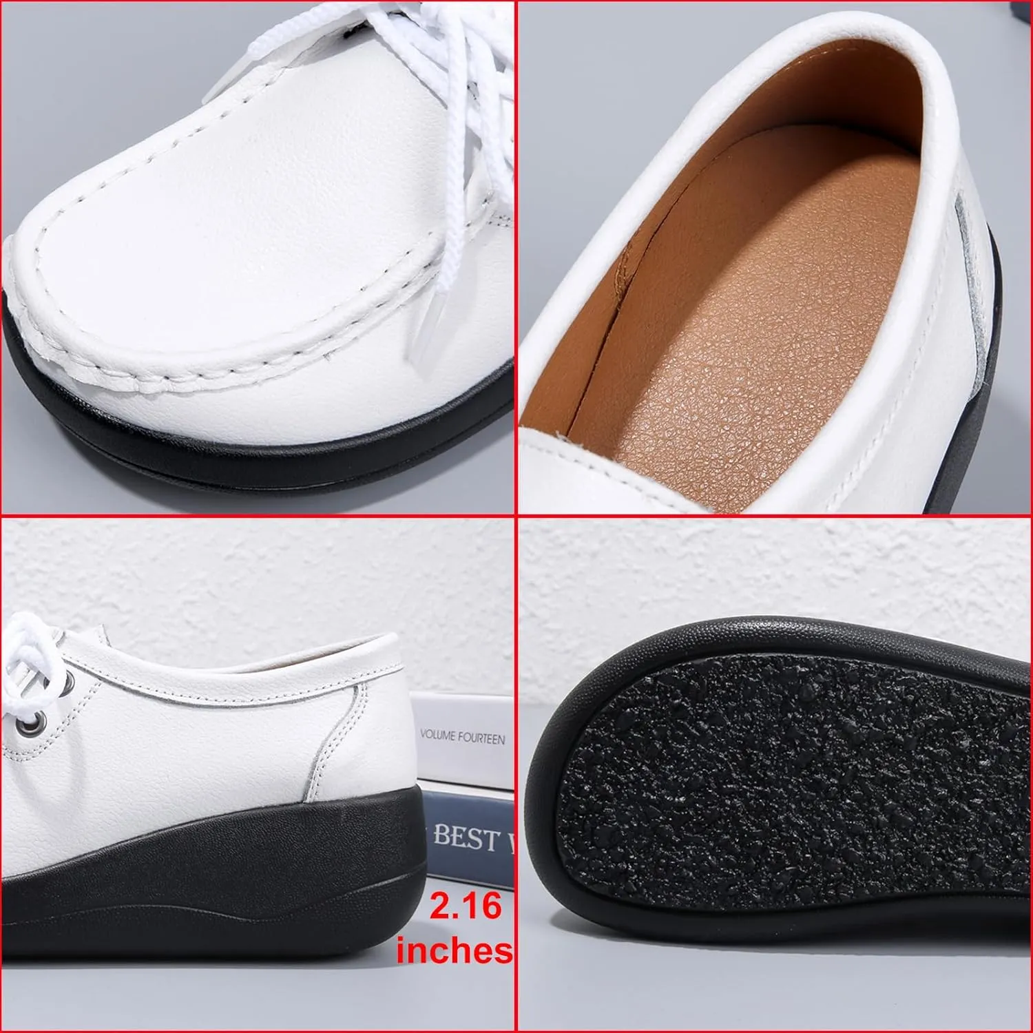 Women's Leather Lace-up Platform Loafers Retro Round-Toe Soft Sole Casual Shoes Comfort Lightweight Walking Shoes