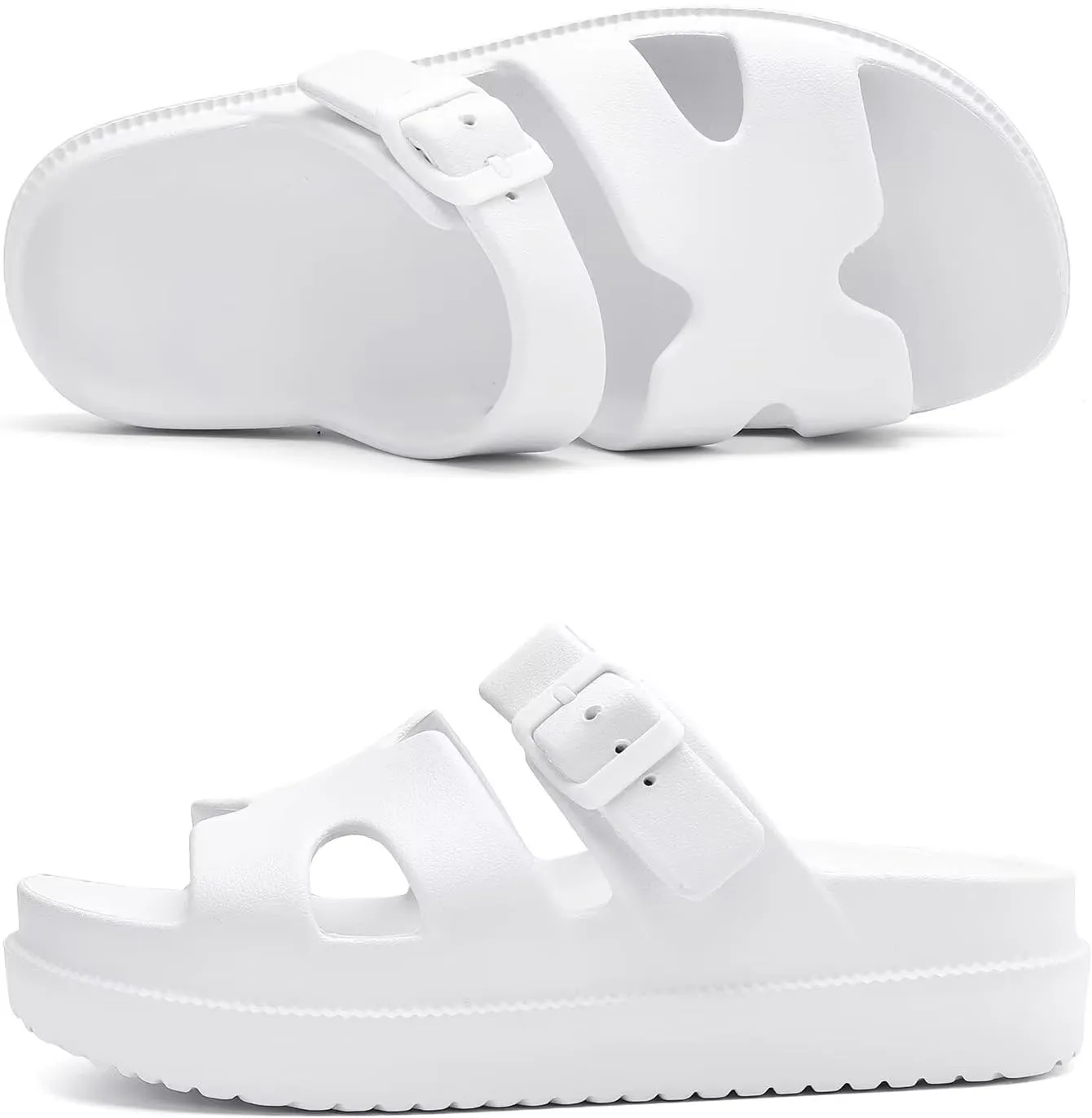 Womens Platform Sandals with Arch Support, Summer Beach Slides Adjustable Buckle, Women Comfort Lightweight Chunky Cushion Slip on H-Strap Sandal