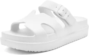 Womens Platform Sandals with Arch Support, Summer Beach Slides Adjustable Buckle, Women Comfort Lightweight Chunky Cushion Slip on H-Strap Sandal