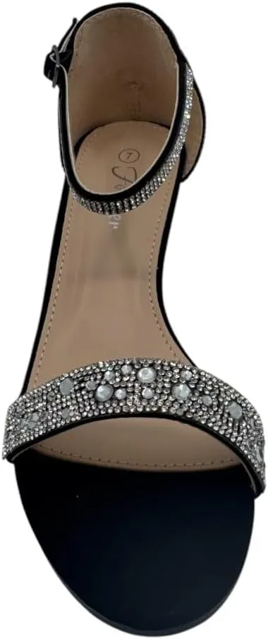 Women's Rhinestone Open Toe Low Wedge ankle strap Sandal