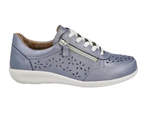 Womens Wide Fit Zip Mickie Sky Blue Leather Trainers