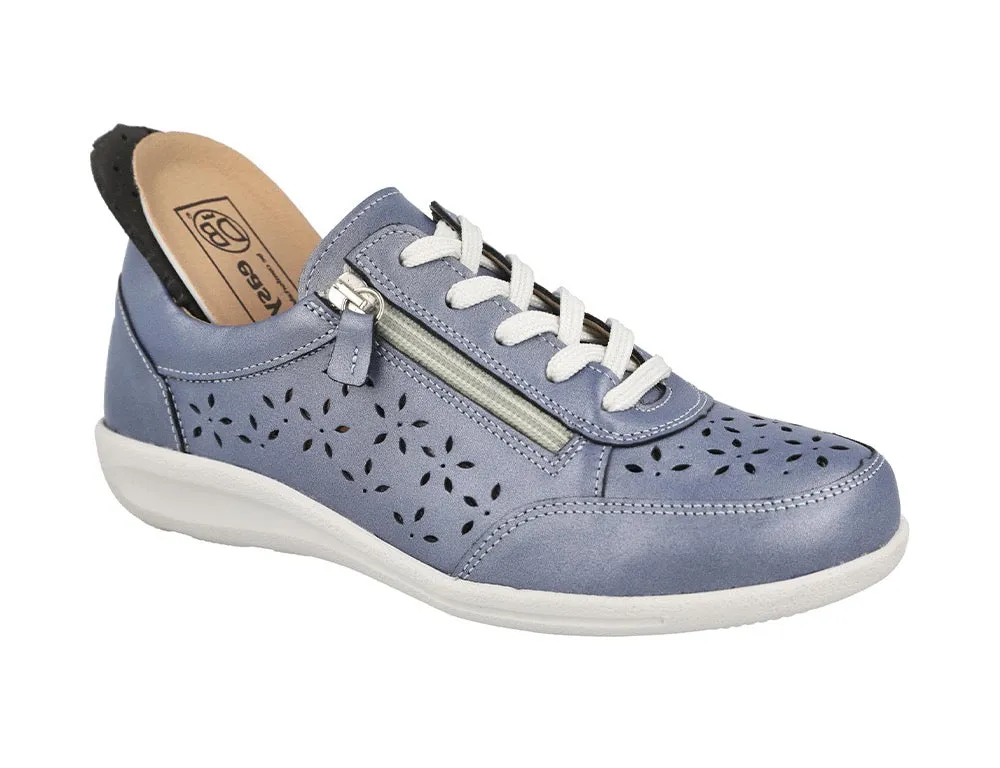 Womens Wide Fit Zip Mickie Sky Blue Leather Trainers