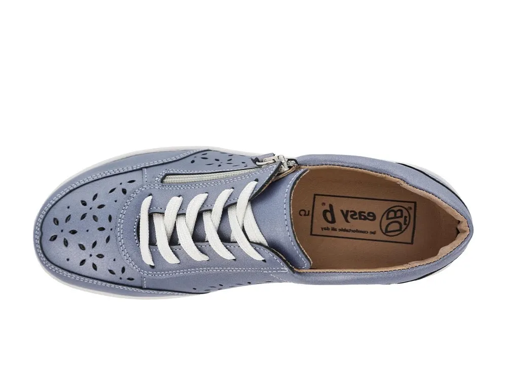 Womens Wide Fit Zip Mickie Sky Blue Leather Trainers