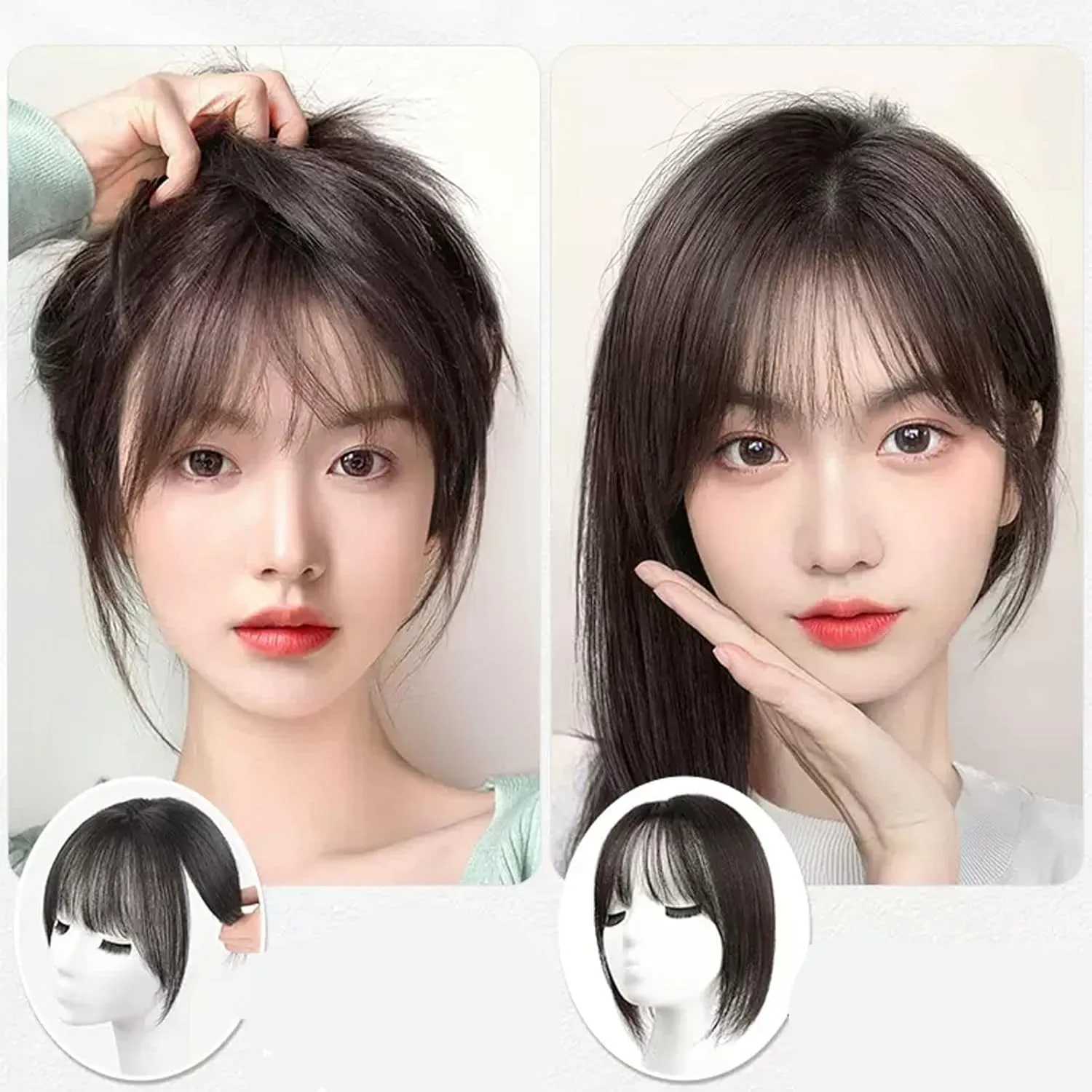 Women's Wig Bangs Wig Piece Full Real Human Hair Patch Fluffy Increase Hair Volume Fluffy Cover Gray Hair Women's Wigs Hair Piece(13-(8-10) 25CM-black)