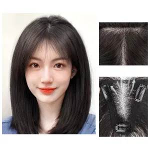 Women's Wig Bangs Wig Piece Full Real Human Hair Patch Fluffy Increase Hair Volume Fluffy Cover Gray Hair Women's Wigs Hair Piece(13-(8-10) 25CM-black)