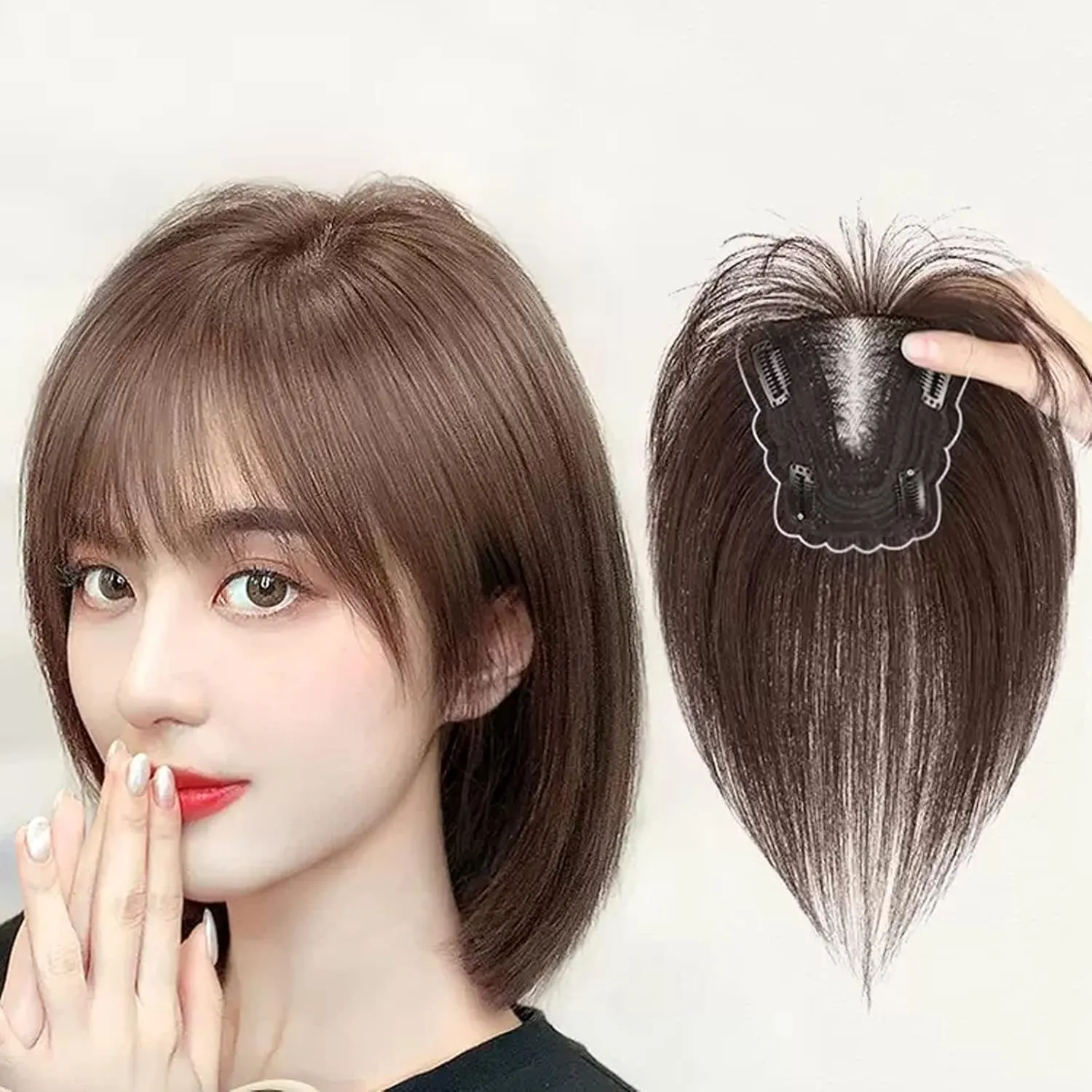 Women's Wig Bangs Wig Piece Full Real Human Hair Patch Fluffy Increase Hair Volume Fluffy Cover Gray Hair Women's Wigs Hair Piece(13-(8-10) 25CM-black)