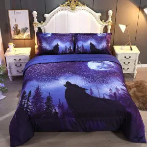 Wowelife Wolf Comforter Set Bedding Set Twin Blue 5 Pieces Forest Bedding Set Wolf Bed Set Twin Kids Bed in a Bag for Boys and Girls with Sheet Sets, Super Breathable Soft