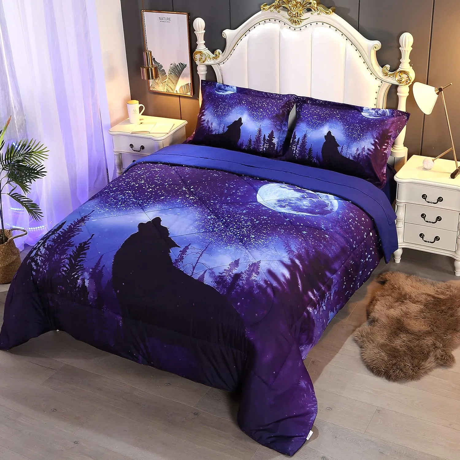 Wowelife Wolf Comforter Set Bedding Set Twin Blue 5 Pieces Forest Bedding Set Wolf Bed Set Twin Kids Bed in a Bag for Boys and Girls with Sheet Sets, Super Breathable Soft