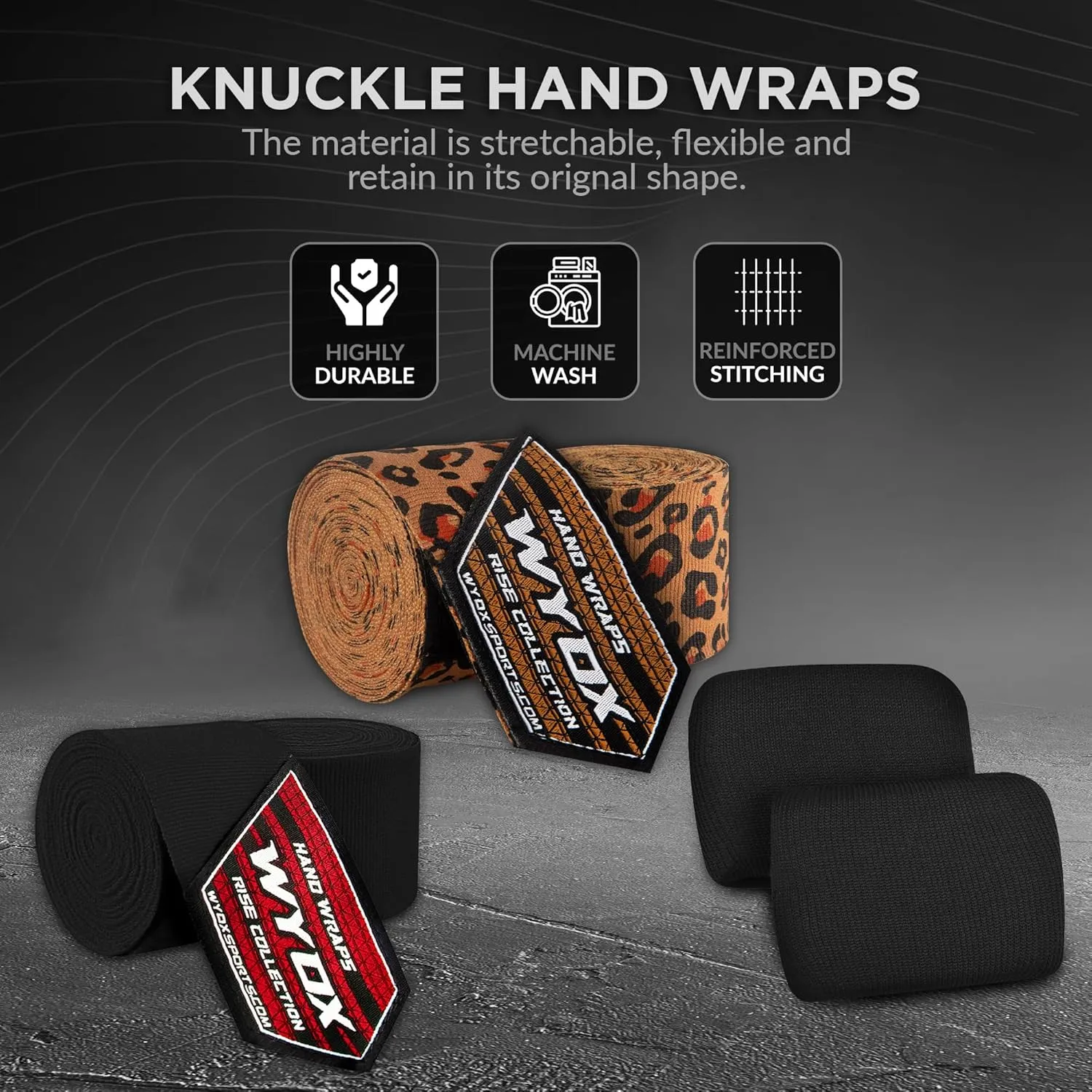 WYOX Boxing Hand Wraps Inner Gloves, Elasticated Thumb Loop Bandages Mexican Style Under Mitts Wrist Wrap Protection Muay Thai MMA Kickboxing Martial Arts Punching Bag Training Men Women