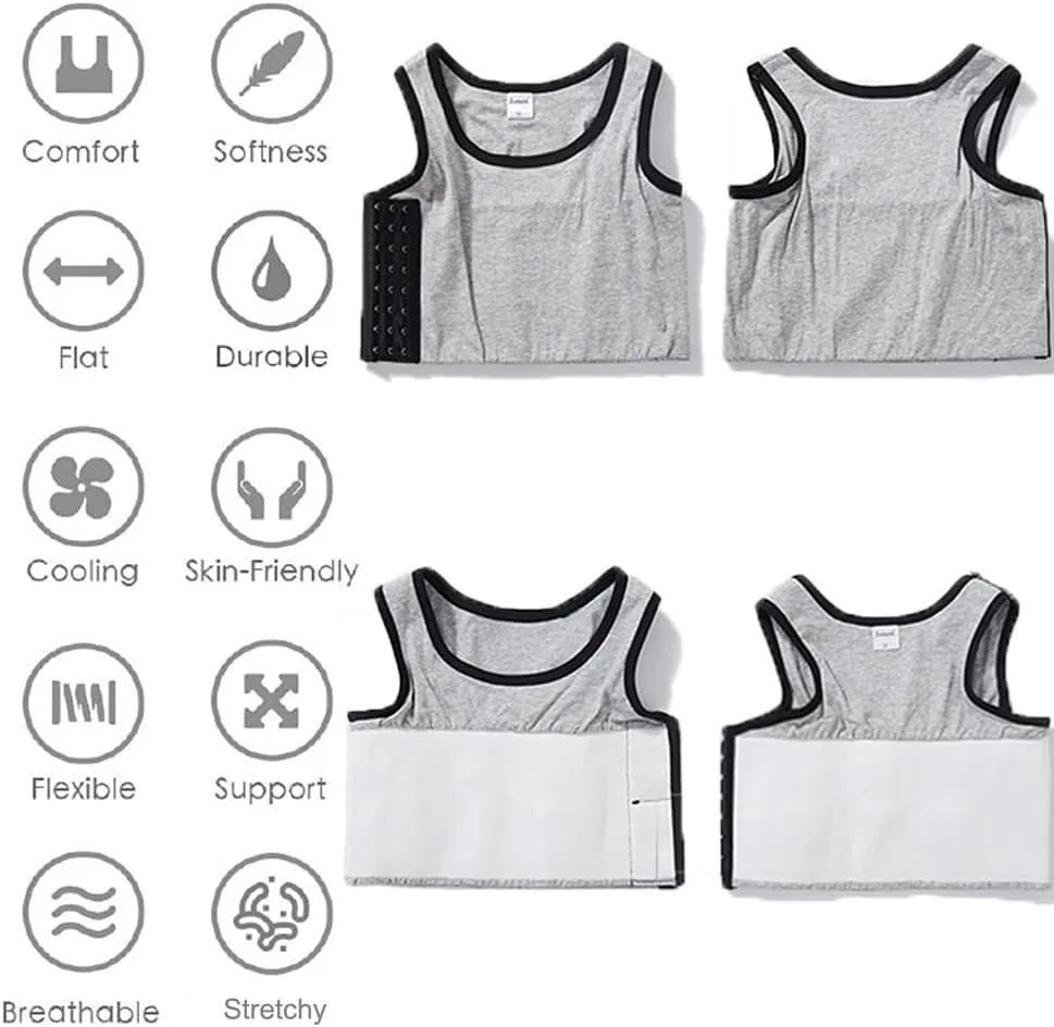 XUJI Transgender FTM Breathable Cotton Elastic Band Colors Chest Binder Tank Top (M-6XL)