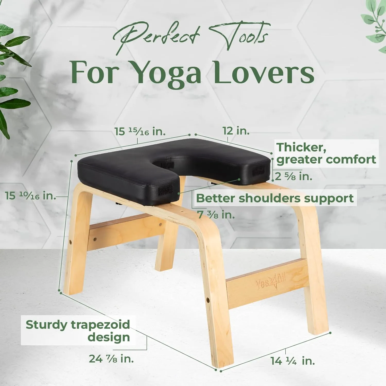 Yes4All Yoga Headstand Bench with PU Pads Thickness Foam, Wooden Yoga Inversion Chair for Balance Training,Core Strengthening - P.A.