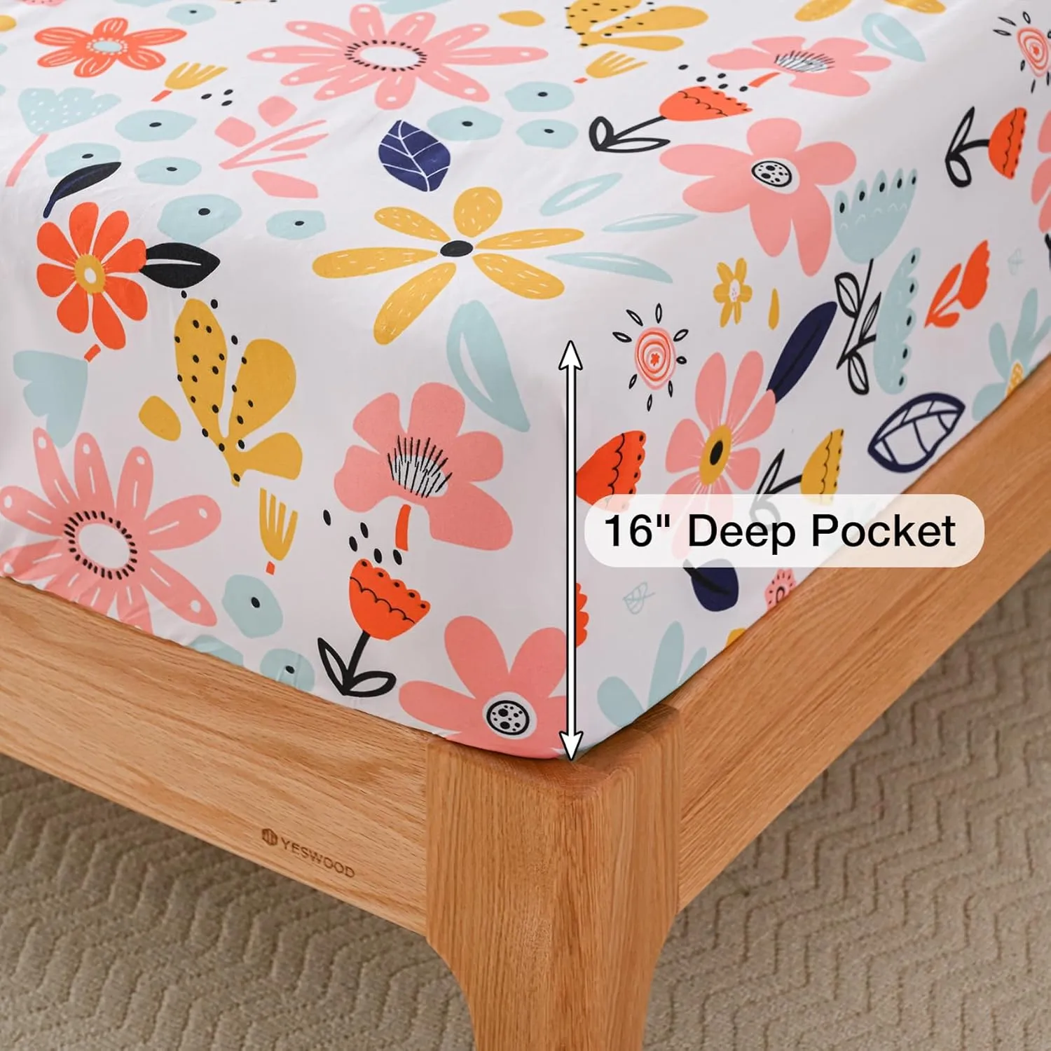 Yibeizi Floral Sheet Set for Girls Twin, Kids Cute Print Bedsheets Microfiber Deep Pocket Flower Patterned Bed Sheet & Pillowcase Sets 3 Pieces
