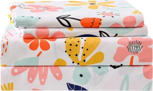 Yibeizi Floral Sheet Set for Girls Twin, Kids Cute Print Bedsheets Microfiber Deep Pocket Flower Patterned Bed Sheet & Pillowcase Sets 3 Pieces