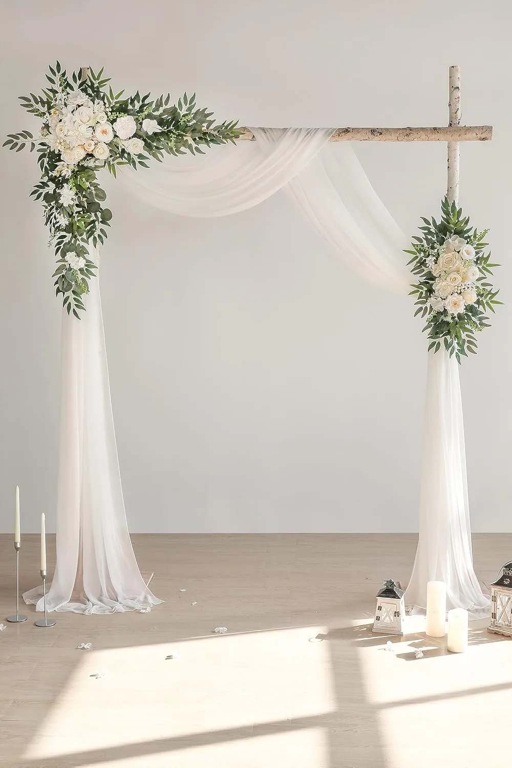 YYHUAWU Wedding Arch Draping Fabric 2 Panels 20Ft White Chiffon Fabric Drapes Arbor Drapery Wedding Party Ceremony Reception Swag Decorations