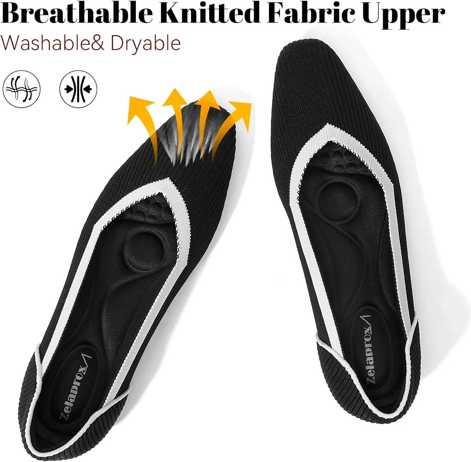 Zelaprox Women's Flats Shoes Comfort Knit Dress Flats Round Toe Ballet Flats with Memory Foam Softable Slip on Casual Work Office Flats
