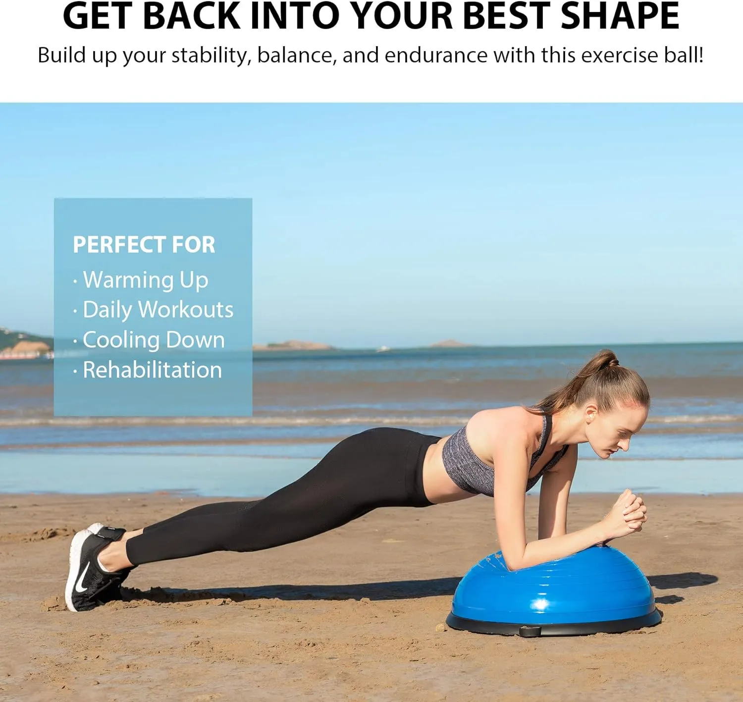 ZELUS Balance Ball Trainer with Resistance Bands and Foot Pump, Inflatable Yoga Ball for Home Gym Workouts, 23 Inch Exercise Half Ball for Balance Training Core Strength Fitness More, 330lb Cap