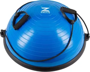 ZELUS Balance Ball Trainer with Resistance Bands and Foot Pump, Inflatable Yoga Ball for Home Gym Workouts, 23 Inch Exercise Half Ball for Balance Training Core Strength Fitness More, 330lb Cap