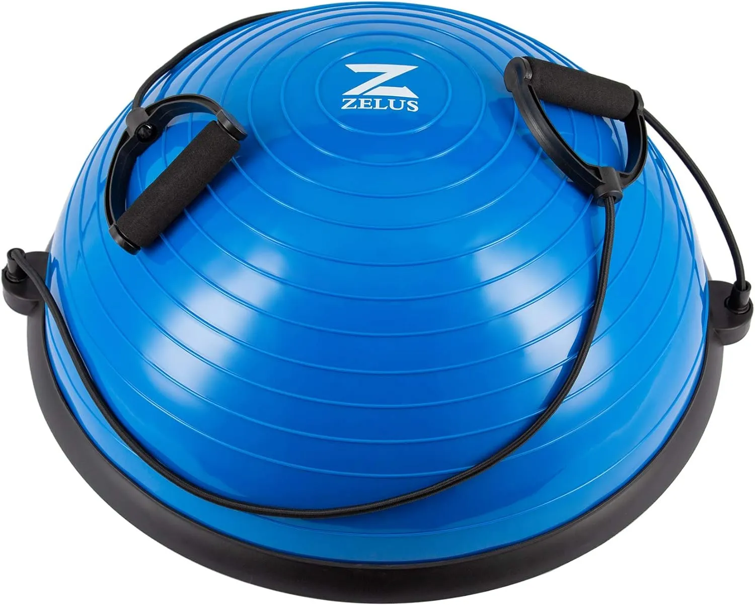 ZELUS Balance Ball Trainer with Resistance Bands and Foot Pump, Inflatable Yoga Ball for Home Gym Workouts, 23 Inch Exercise Half Ball for Balance Training Core Strength Fitness More, 330lb Cap