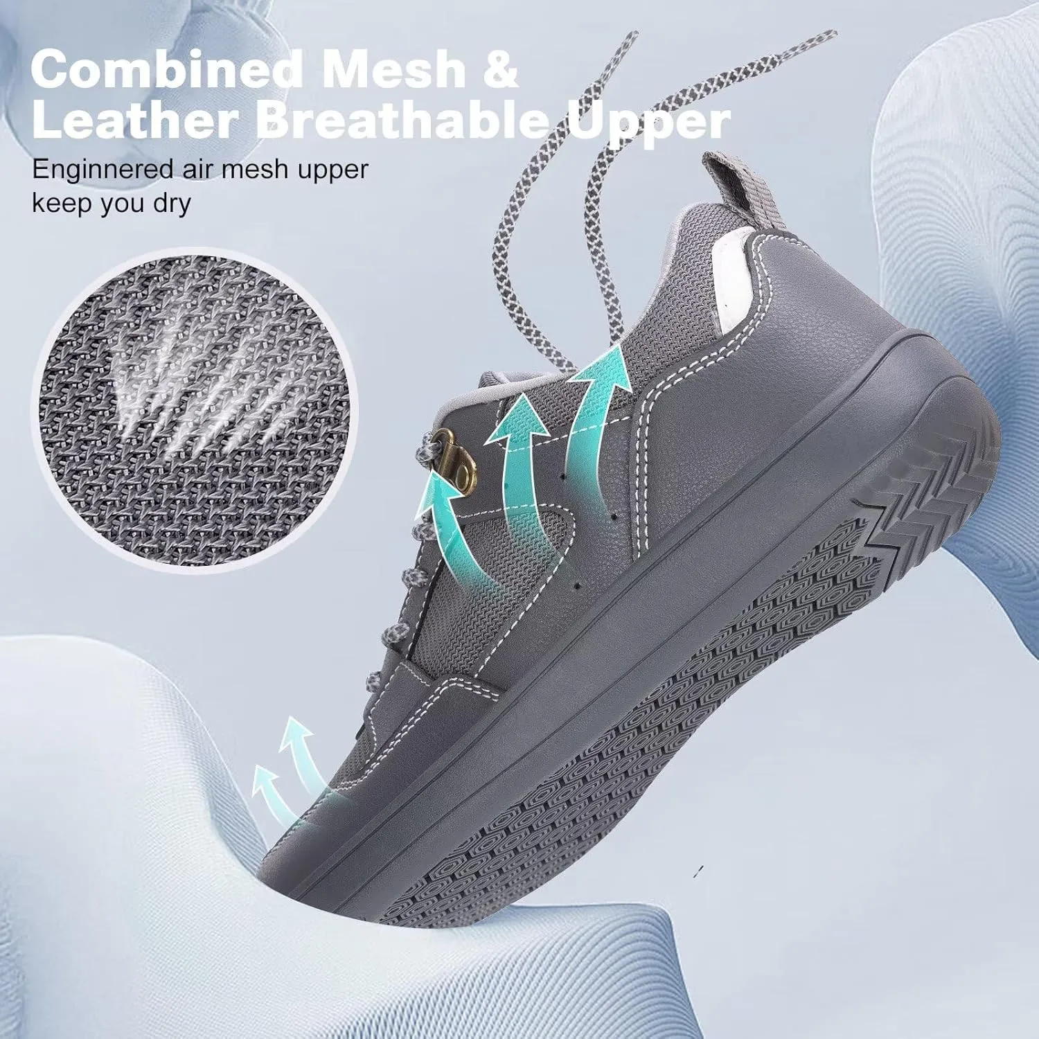 ZYEN Men's Barefoot Wide Toe Box Shoes Non Slip Zero Drop Causal Leather Shoes Utra Light Wide Width Walking Fashion Sneakers Breathable Wide Minimalist Running Sneakers Workout Gym Trainer