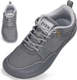 ZYEN Men's Barefoot Wide Toe Box Shoes Non Slip Zero Drop Causal Leather Shoes Utra Light Wide Width Walking Fashion Sneakers Breathable Wide Minimalist Running Sneakers Workout Gym Trainer