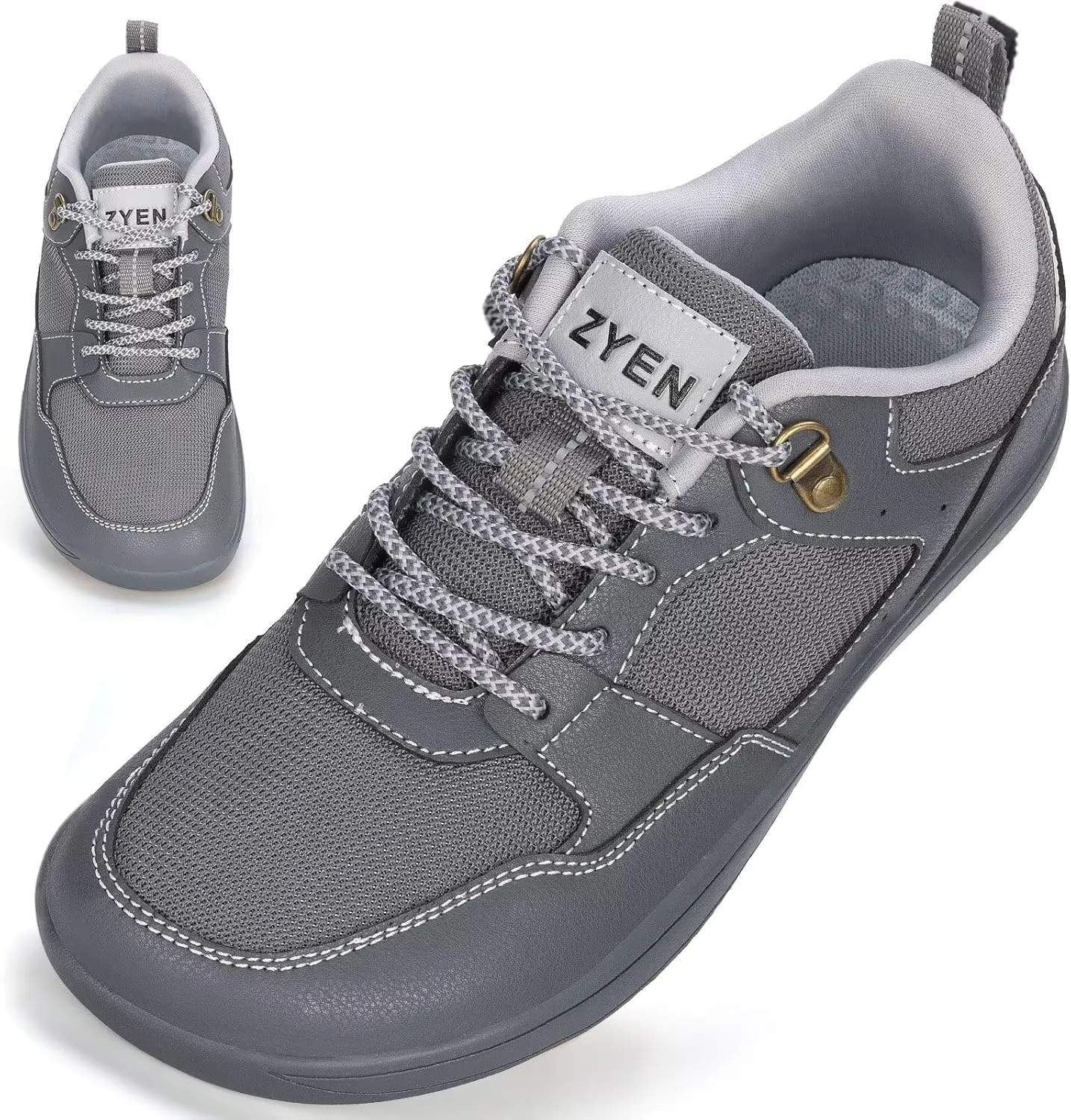 ZYEN Men's Barefoot Wide Toe Box Shoes Non Slip Zero Drop Causal Leather Shoes Utra Light Wide Width Walking Fashion Sneakers Breathable Wide Minimalist Running Sneakers Workout Gym Trainer