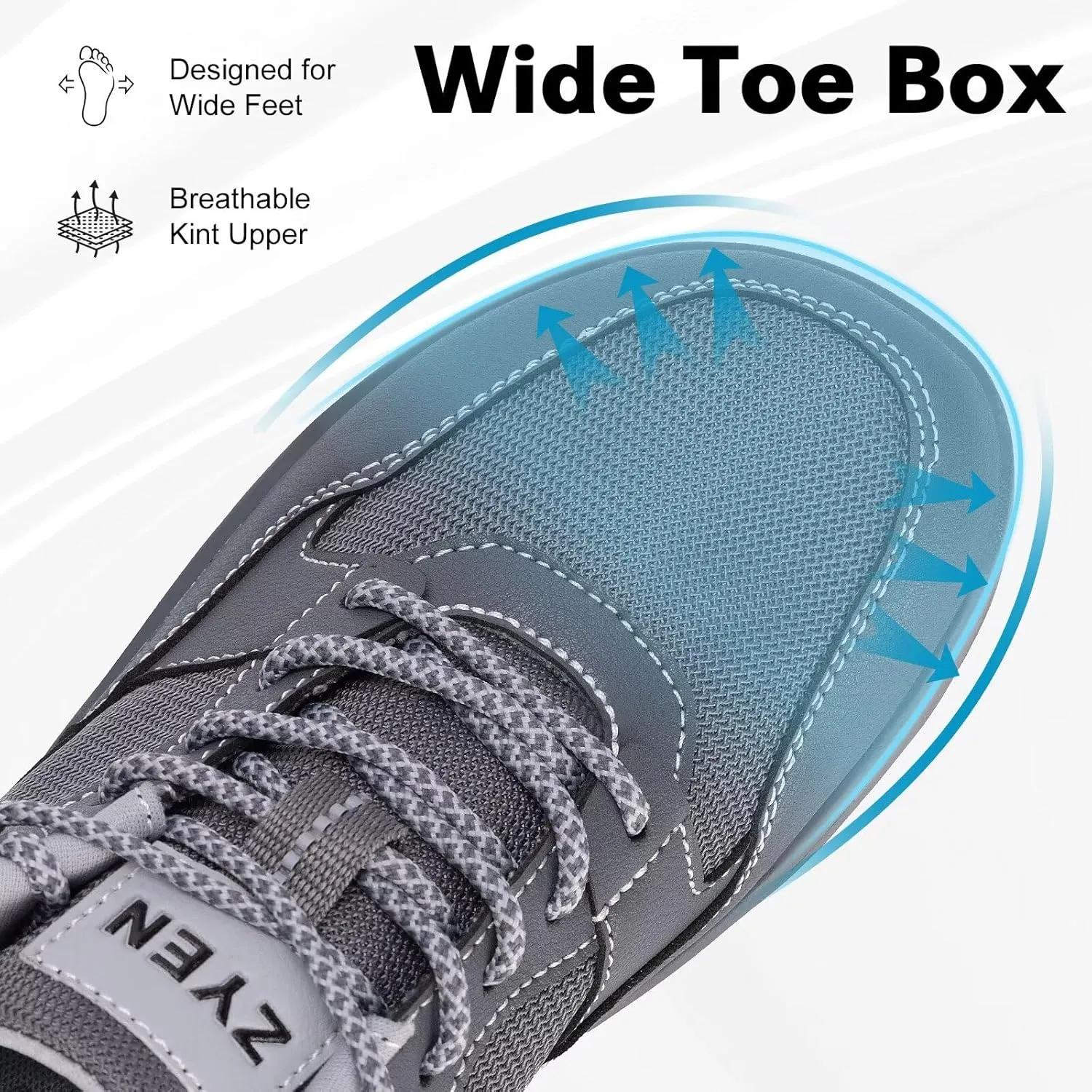 ZYEN Men's Barefoot Wide Toe Box Shoes Non Slip Zero Drop Causal Leather Shoes Utra Light Wide Width Walking Fashion Sneakers Breathable Wide Minimalist Running Sneakers Workout Gym Trainer