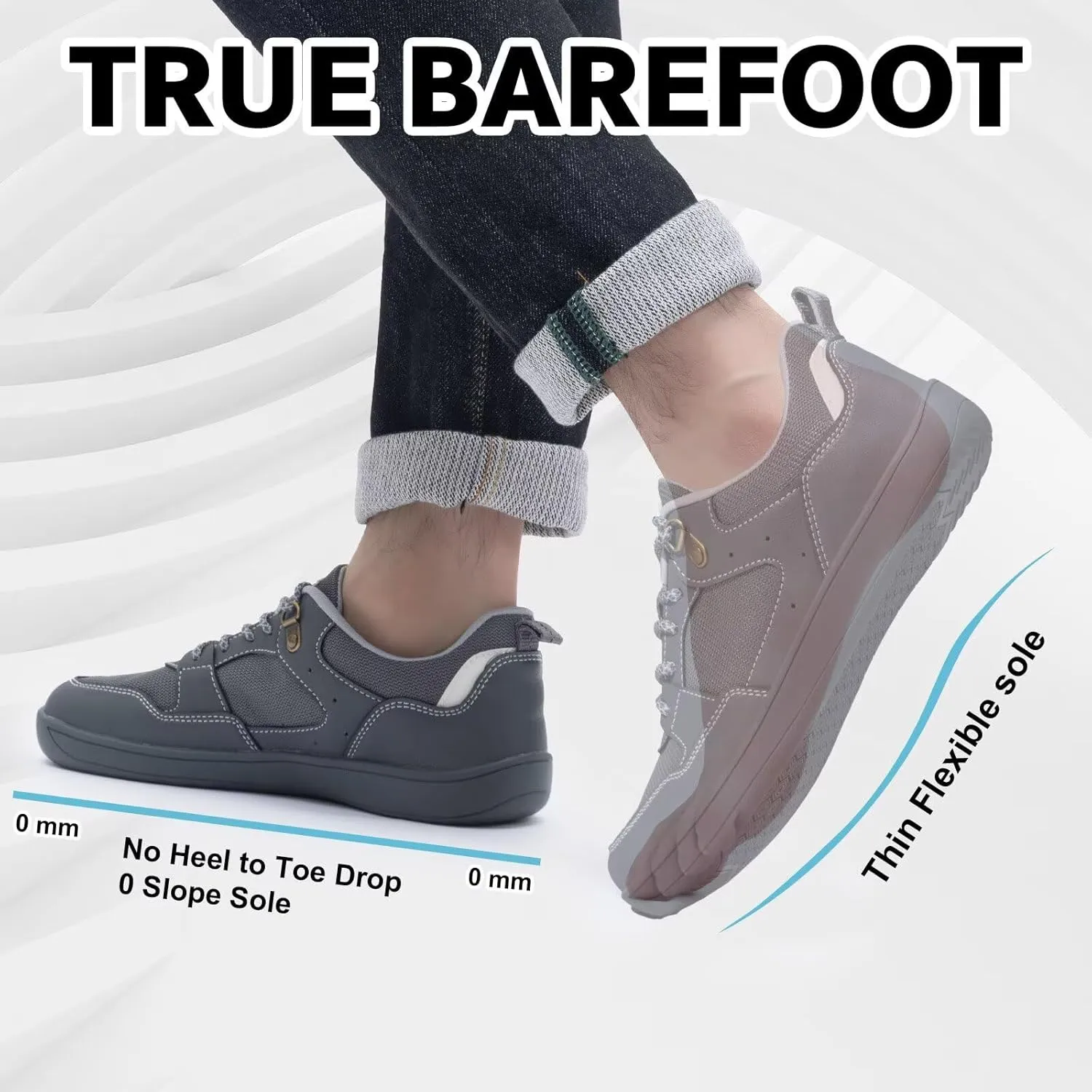 ZYEN Men's Barefoot Wide Toe Box Shoes Non Slip Zero Drop Causal Leather Shoes Utra Light Wide Width Walking Fashion Sneakers Breathable Wide Minimalist Running Sneakers Workout Gym Trainer