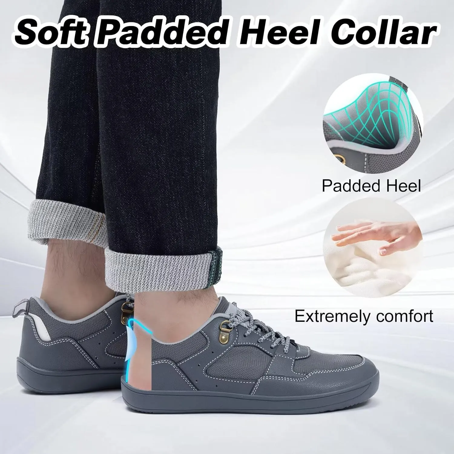 ZYEN Men's Barefoot Wide Toe Box Shoes Non Slip Zero Drop Causal Leather Shoes Utra Light Wide Width Walking Fashion Sneakers Breathable Wide Minimalist Running Sneakers Workout Gym Trainer