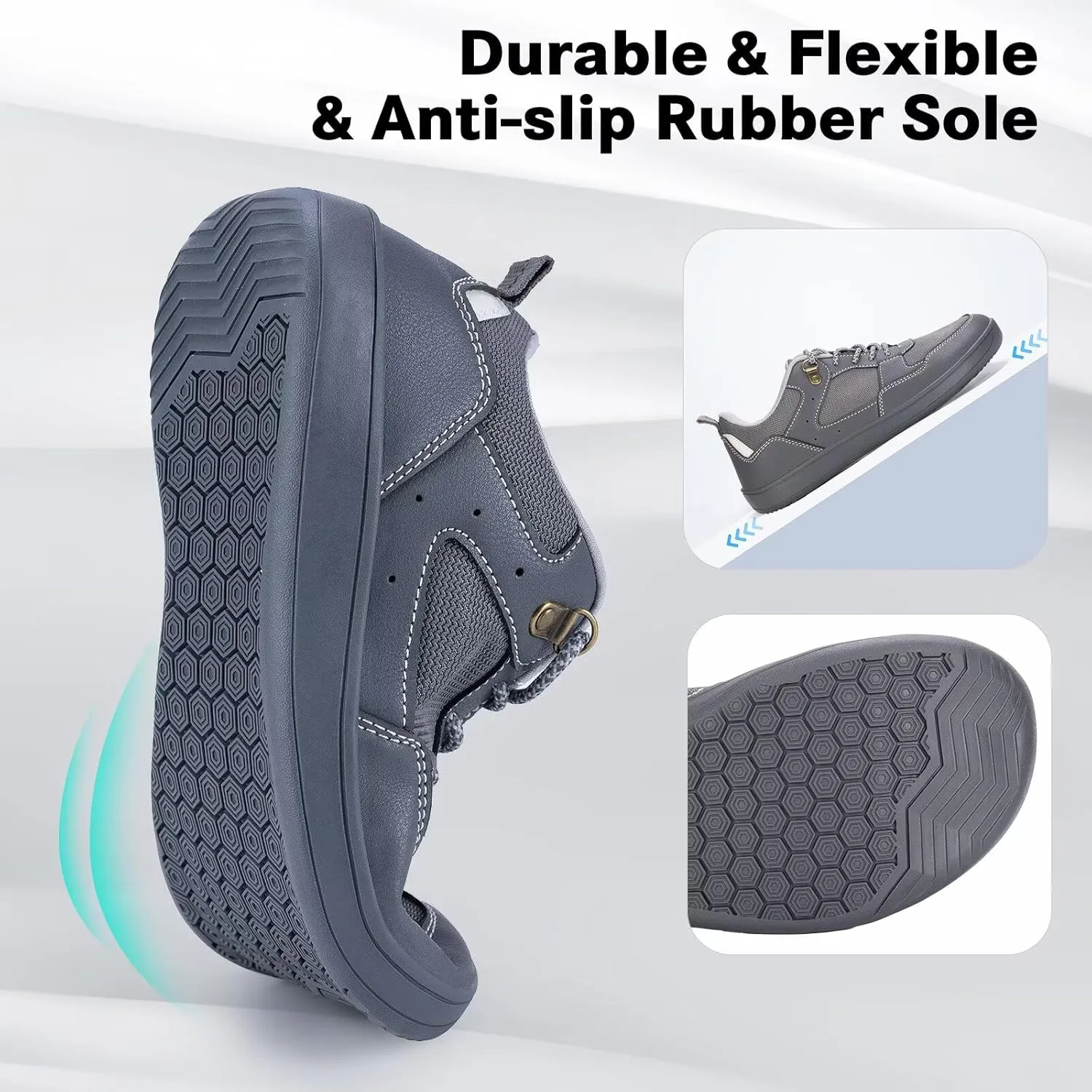 ZYEN Men's Barefoot Wide Toe Box Shoes Non Slip Zero Drop Causal Leather Shoes Utra Light Wide Width Walking Fashion Sneakers Breathable Wide Minimalist Running Sneakers Workout Gym Trainer